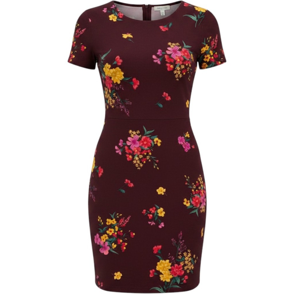 Old Navy Burgundy‎ Floral Short Sleeve Sheath Dress Size Medium